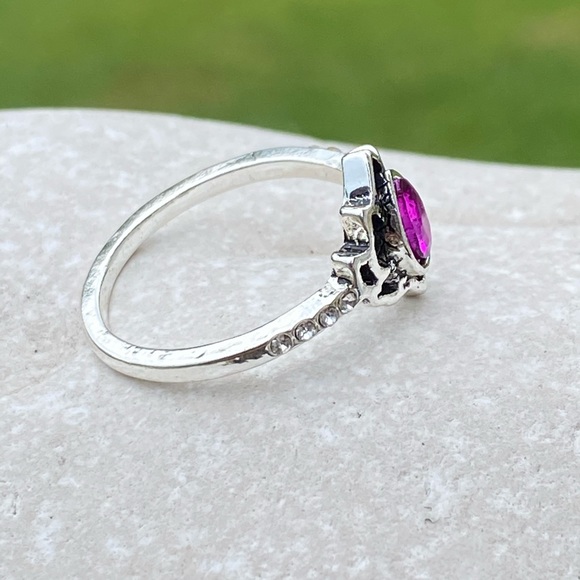 Lotus ring silver plated fuchsia pink zircon crystal accent sz 8 - Picture 7 of 12